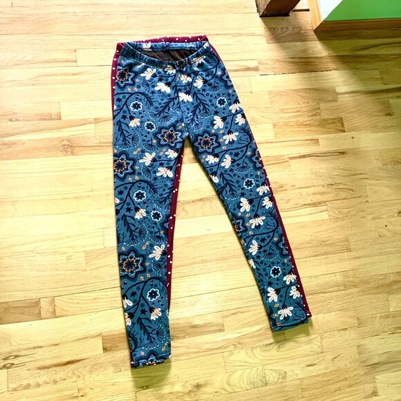Just Cozy fleece tights - M - Blue Floral - Picture 1 of 1